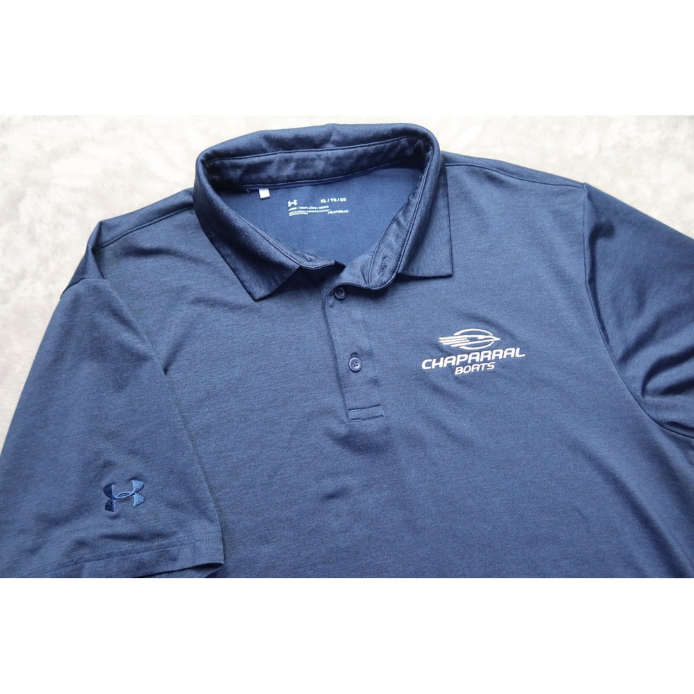 Under Armour‎ Chaparral Boats Polo Shirt Mens XL Navy Blue HeatGear Short Sleeve